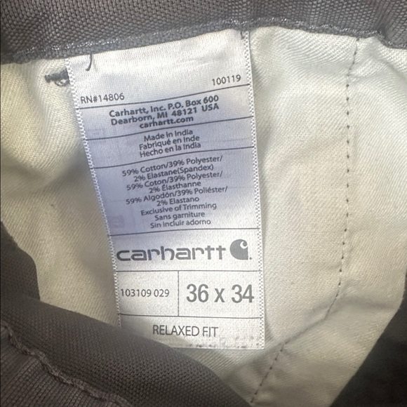 Carhartt Relaxed Fit Gray Men’s Work Pants Size 36x34 - Picture 4 of 4